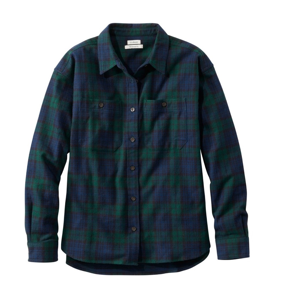 L.L. Bean Navy and Forest Plaid Flannel Shirt